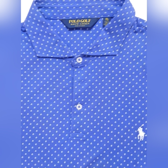 Polo Golf Ralph Lauren -NWOT Blue Polo Golf Shirt W/White Designs, Relaxed Style - Picture 4 of 12